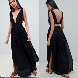 ASOS Black Grecian Plunge Maxi beach cover up dress size 14 NWT